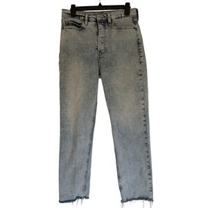 Old Navy Sky-Hi Straight Leg Light Acid Wash Button Fly Raw Hem Jeans Size 2